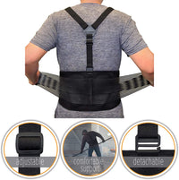 AllyFlex Sports® Lumbar Support Back Brace with Suspenders for Heavy Lifting | Adjustable, Detachable Straps for Custom Fit | NeoAllySports.com
