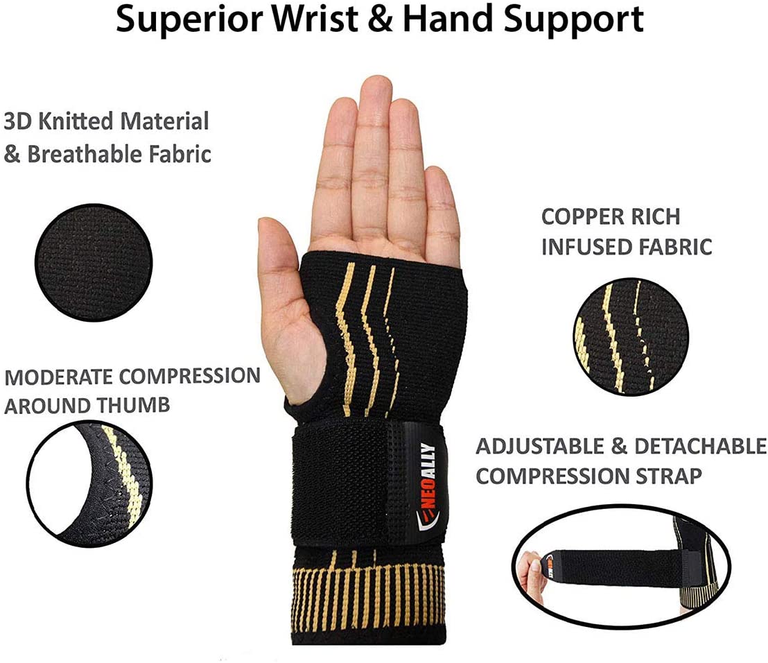 UptoFit Copper Wrist Brace Unisex Wrist Compression Sleeve, Lightweight  Breathable for all Day Support of Carpal